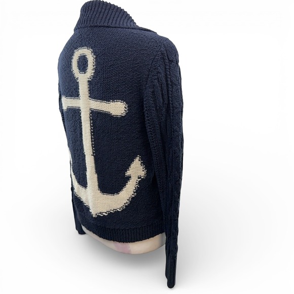 Anthropologie Anchors Away cable-knit cardigan Womens XS Navy Nautical Sweater - Picture 7 of 10